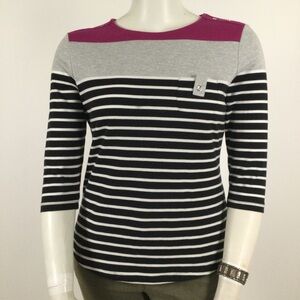 👛(ANY 2/$25) KAREN SCOTT 3/4 Sleeve Solid/Stripe Crew Neck Sweater